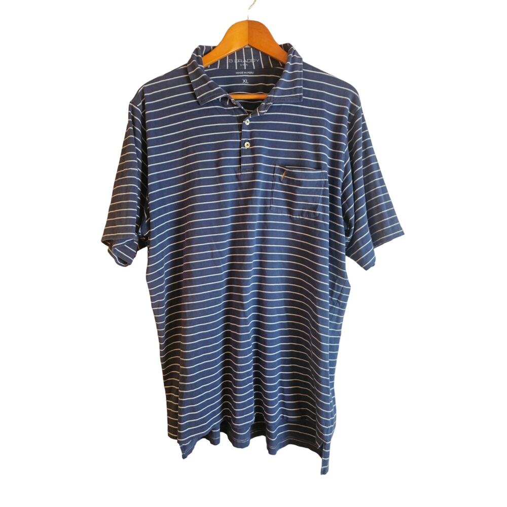 B Draddy Men's Supersoft Cotton Pocket Polo Shirt. Blue Stripes. Size XL